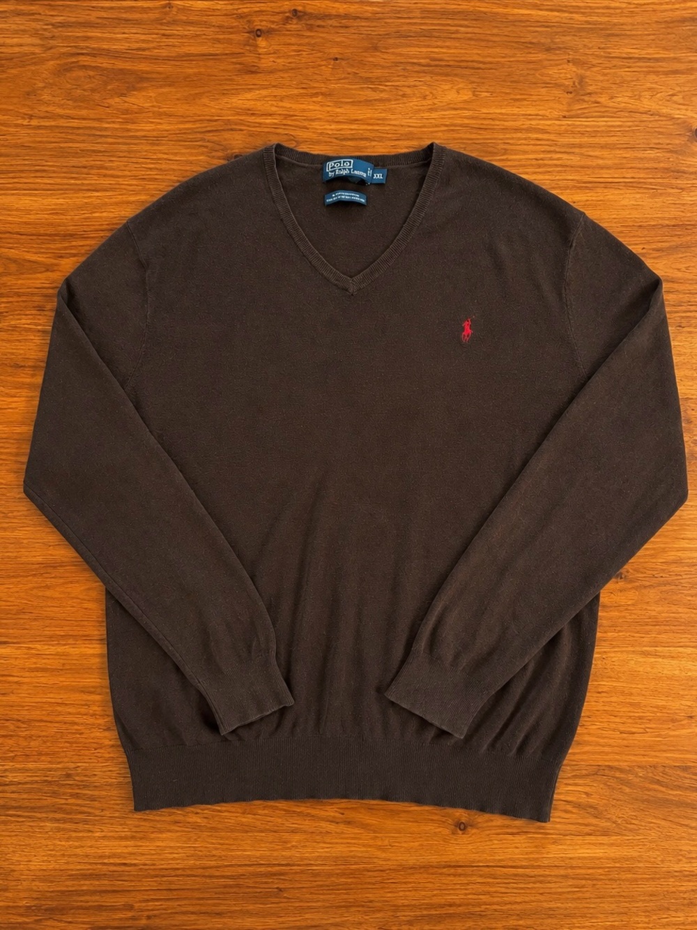Vintage Ralph Lauren Brown V‑Neck Sweater with Red Pony